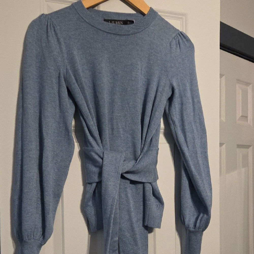 Lauren Ralph Lauren Light Blue Crewneck Tie-Waist Sweater - Picture 6 of 7